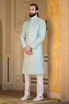 Shop_Rohit Kamra Jaipur_Blue Embossed Sherwani  _at_Aza_Fashions