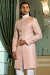 Buy_Rohit Kamra Jaipur_Pink Jacquard Floral Motif Sherwani  _at_Aza_Fashions