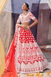 Buy_Riantas_Red Raw Silk Embroidery Sweetheart Neck Bridal Lehenga Set  _at_Aza_Fashions