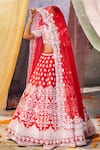 Riantas_Red Raw Silk Embroidery Sweetheart Neck Bridal Lehenga Set  _Online_at_Aza_Fashions