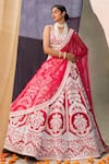 Riantas_Blue Raw Silk Embroidery Scoop Neck Bridal Lehenga Set  _Online_at_Aza_Fashions