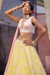 Buy_Riantas_Yellow Raw Silk Embroidery V Neck Bridal Lehenga Set  _at_Aza_Fashions