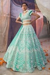 Riantas_Green Raw Silk Embroidery V Neck Bridal Lehenga Set  _Online_at_Aza_Fashions