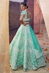 Buy_Riantas_Green Raw Silk Embroidery V Neck Bridal Lehenga Set  _Online_at_Aza_Fashions