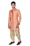 Rohit Kamra Jaipur_Peach Silk Brocade Bandhgala Set _Online_at_Aza_Fashions