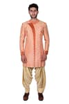 Shop_Rohit Kamra Jaipur_Peach Silk Brocade Bandhgala Set _at_Aza_Fashions