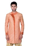 Buy_Rohit Kamra Jaipur_Peach Silk Brocade Bandhgala Set _at_Aza_Fashions