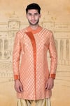 Buy_Rohit Kamra Jaipur_Peach Silk Brocade Bandhgala Set _Online_at_Aza_Fashions