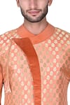 Shop_Rohit Kamra Jaipur_Peach Silk Brocade Bandhgala Set _Online_at_Aza_Fashions