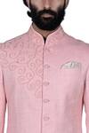 Rohit Kamra Jaipur_Pink Matka Silk Embroidered Bandhgala Set _at_Aza_Fashions