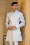 Buy_Rohit Kamra Jaipur_Blue Embossed Overlap Sherwani  _at_Aza_Fashions