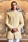 Buy_Rohit Kamra Jaipur_Yellow Linen Silk Overlap Bandhgala _at_Aza_Fashions