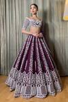 Shop_Riantas_Purple Pure Silk Lining Chroma Embroidery Pearl Bridal Lehenga Set  _at_Aza_Fashions