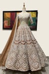 Buy_Riantas_Brown Pure Silk Lining Chroma Embroidery Pearl V Bridal Lehenga Set  _Online_at_Aza_Fashions