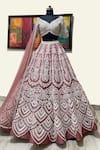 Buy_Riantas_Brown Pure Silk Lining Chroma Embroidery Pearl V Bridal Lehenga Set  _at_Aza_Fashions