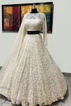 Buy_Riantas_White Net Lining Chroma Embroidery Pearl Round Bridal Lehenga Set  _at_Aza_Fashions