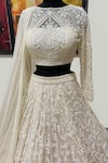 Shop_Riantas_White Net Lining Chroma Embroidery Pearl Round Bridal Lehenga Set  _at_Aza_Fashions