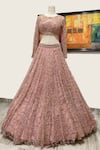 Shop_Riantas_Pink Net Lining Chroma Embroidery Pearl Round Bridal Lehenga Set  _at_Aza_Fashions