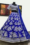 Buy_Riantas_Blue Pure Silk Lining Chroma Embroidery Pearl Round Bridal Lehenga Set_at_Aza_Fashions