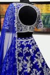Shop_Riantas_Blue Pure Silk Lining Chroma Embroidery Pearl Round Bridal Lehenga Set_at_Aza_Fashions