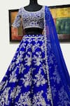 Riantas_Blue Pure Silk Lining Chroma Embroidery Pearl Round Bridal Lehenga Set_Online_at_Aza_Fashions