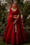 Buy_Riantas_Red Pure And Organza Lining Chroma Bridal Lehenga Set _at_Aza_Fashions