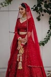 Buy Red Pure And Organza; Lining: Chroma Embroidery Lehenga Set For ...
