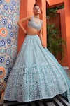 Buy_Riantas_Blue Lehenga And Blouse Taffeta Embroidery Camellia Bridal Set _at_Aza_Fashions
