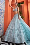 Riantas_Blue Lehenga And Blouse Taffeta Embroidery Camellia Bridal Set _Online_at_Aza_Fashions
