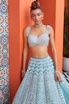 Shop_Riantas_Blue Lehenga And Blouse Taffeta Embroidery Camellia Bridal Set _at_Aza_Fashions