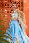 Riantas_Blue Lehenga And Blouse Taffeta Embroidery Tiffany Rose Bridal Set _Online_at_Aza_Fashions