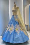 Shop_Riantas_Blue Lehenga And Blouse Taffeta Embroidery Tiffany Rose Bridal Set _Online_at_Aza_Fashions