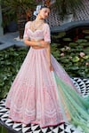 Buy_Riantas_Coral Blouse And Lehenga Raw Silk Embroidery Jasmine Bridal Set  _at_Aza_Fashions