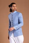 Buy_Rohit Kamra Jaipur_Blue Linen Bandhgala _at_Aza_Fashions