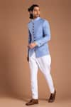 Shop_Rohit Kamra Jaipur_Blue Linen Bandhgala _at_Aza_Fashions