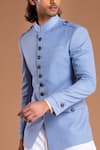 Rohit Kamra Jaipur_Blue Linen Bandhgala _Online_at_Aza_Fashions