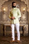 Shop_Rohit Kamra Jaipur_Green Linen Silk Bandhgala _at_Aza_Fashions