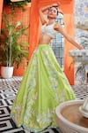 Shop_Riantas_Green Taffeta Embroidery Floral Plunge V Lehenga Set  _at_Aza_Fashions