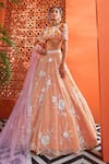 Buy_Riantas_Orange Net Embroidery Floral Round Bridal Lehenga Set _at_Aza_Fashions