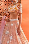 Riantas_Orange Net Embroidery Floral Round Bridal Lehenga Set _Online_at_Aza_Fashions