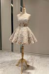 Buy_Riantas_Beige Raw Silk Embroidery Geometric Sweetheart Neck Ariel Dress _at_Aza_Fashions