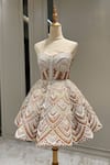Shop_Riantas_Beige Raw Silk Embroidery Geometric Sweetheart Neck Ariel Dress _at_Aza_Fashions