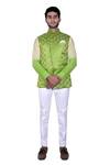 Rohit Kamra Jaipur_Green Silk Brocade Nehru Jacket  _Online_at_Aza_Fashions