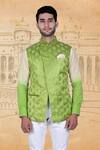 Buy_Rohit Kamra Jaipur_Green Silk Brocade Nehru Jacket  _Online_at_Aza_Fashions
