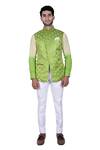 Shop_Rohit Kamra Jaipur_Green Silk Brocade Nehru Jacket  _Online_at_Aza_Fashions