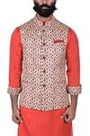 Shop_Rohit Kamra Jaipur_Beige Linen Printed Nehru Jacket  _Online_at_Aza_Fashions