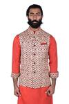 Rohit Kamra Jaipur_Beige Linen Printed Nehru Jacket  _at_Aza_Fashions
