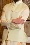 Rohit Kamra Jaipur_Green Linen Silk Nehru Jacket _Online_at_Aza_Fashions