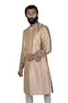 Buy_Rohit Kamra Jaipur_Gold Silk Brocade Sherwani Set  _at_Aza_Fashions