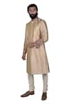 Shop_Rohit Kamra Jaipur_Gold Silk Brocade Sherwani Set  _at_Aza_Fashions